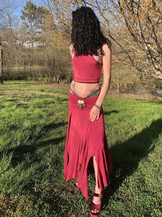 Hand-Dyed Isadora Multi Paneled Fairy, Boho Skirt, SMALL Only,  Stretch Modal In Raspberry, Dancewear, Performance, Ceremonial, Priestess