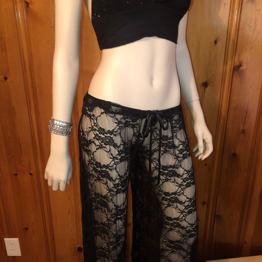 Drawstring Flared Pants in Lace, Bridal, Boudoir Lingerie, Boho, Clubwear, Bellydance, Goddess, Angel/Dominatrix Fairy, Lace Pants, See Thru
