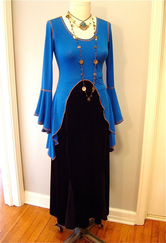 Morgana Long Flared Sleeves Midriff Top, Renaissance, Medieval, Game of Thrones, Elven, Fairy, Priestess Costume, Dance Top, Other Colors