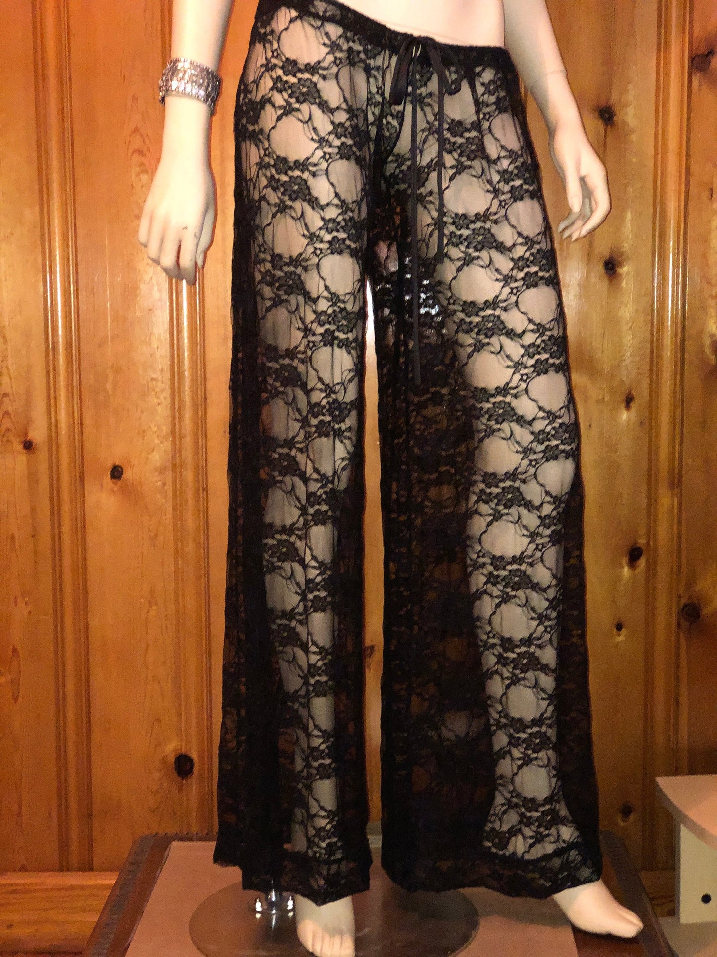 Drawstring Flared Pants in Lace, Bridal, Boudoir Lingerie, Boho, Clubwear, Bellydance, Goddess, Angel/Dominatrix Fairy, Lace Pants, See Thru