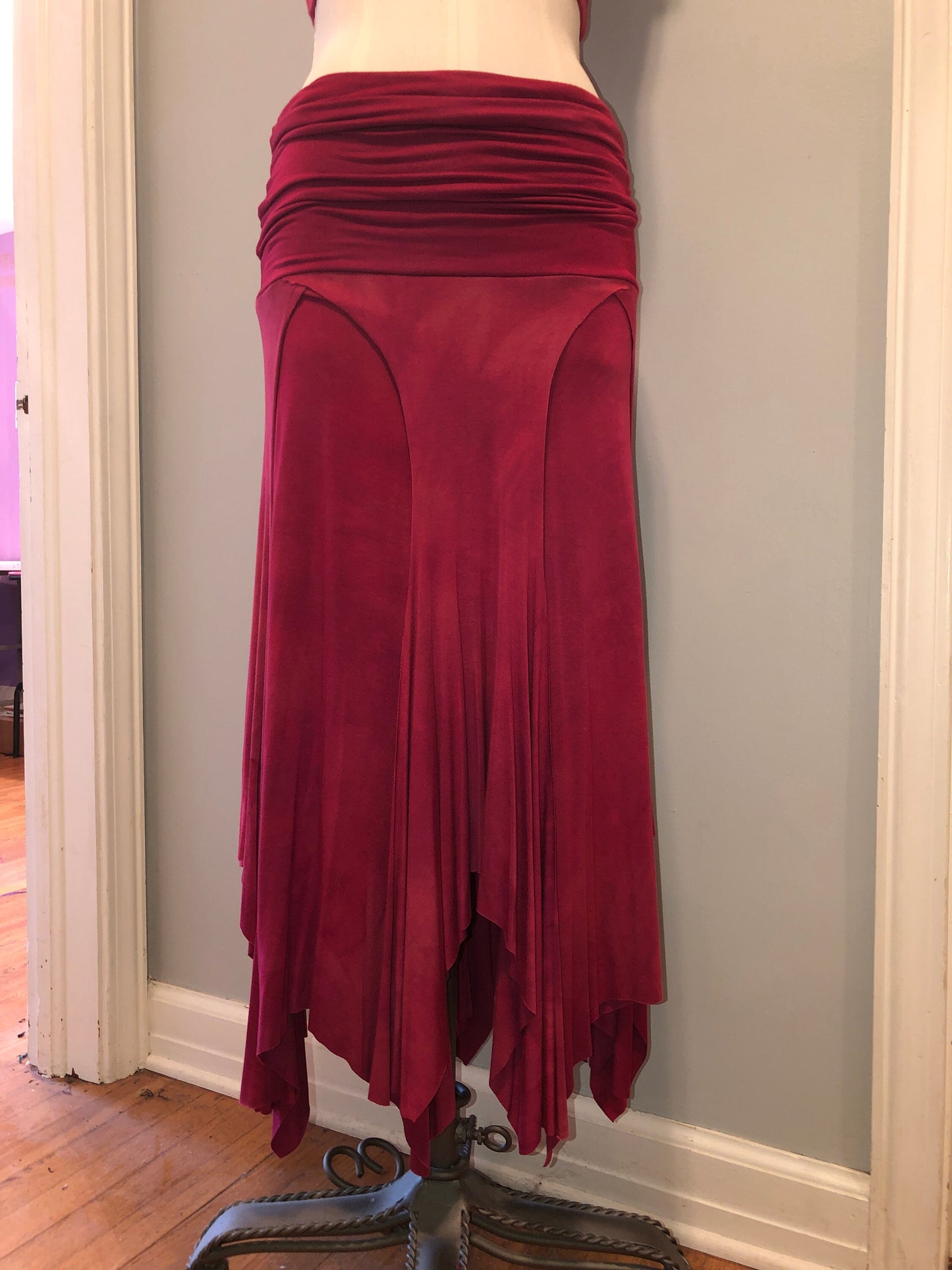 Hand-Dyed Isadora Multi Paneled Fairy, Boho Skirt, SMALL Only, Stretch Modal In Raspberry, Dancewear, Performance, Ceremonial, Priestess