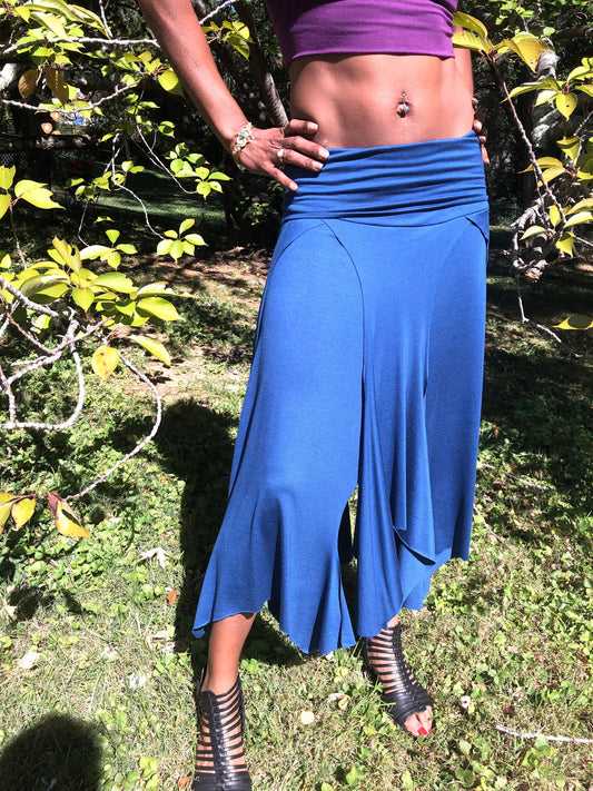 Isadora High Waist, Multi Paneled Fairy, Boho Skirt, Soft Stretch Blue Modal, Dancewear, Performance, Tattered Pagan Ceremonial, Priestess