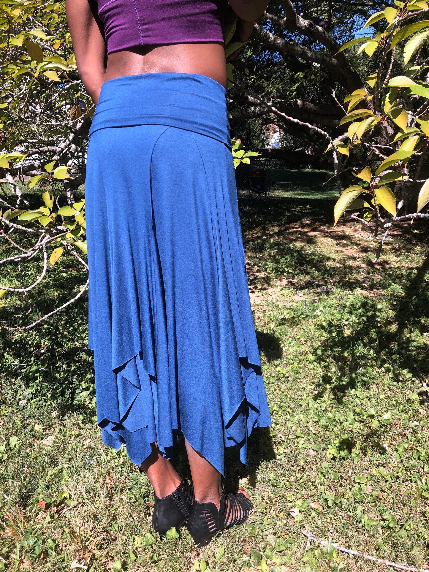 Isadora High Waist, Multi Paneled Fairy, Boho Skirt, Soft Stretch Blue Modal, Dancewear, Performance, Tattered Pagan Ceremonial, Priestess