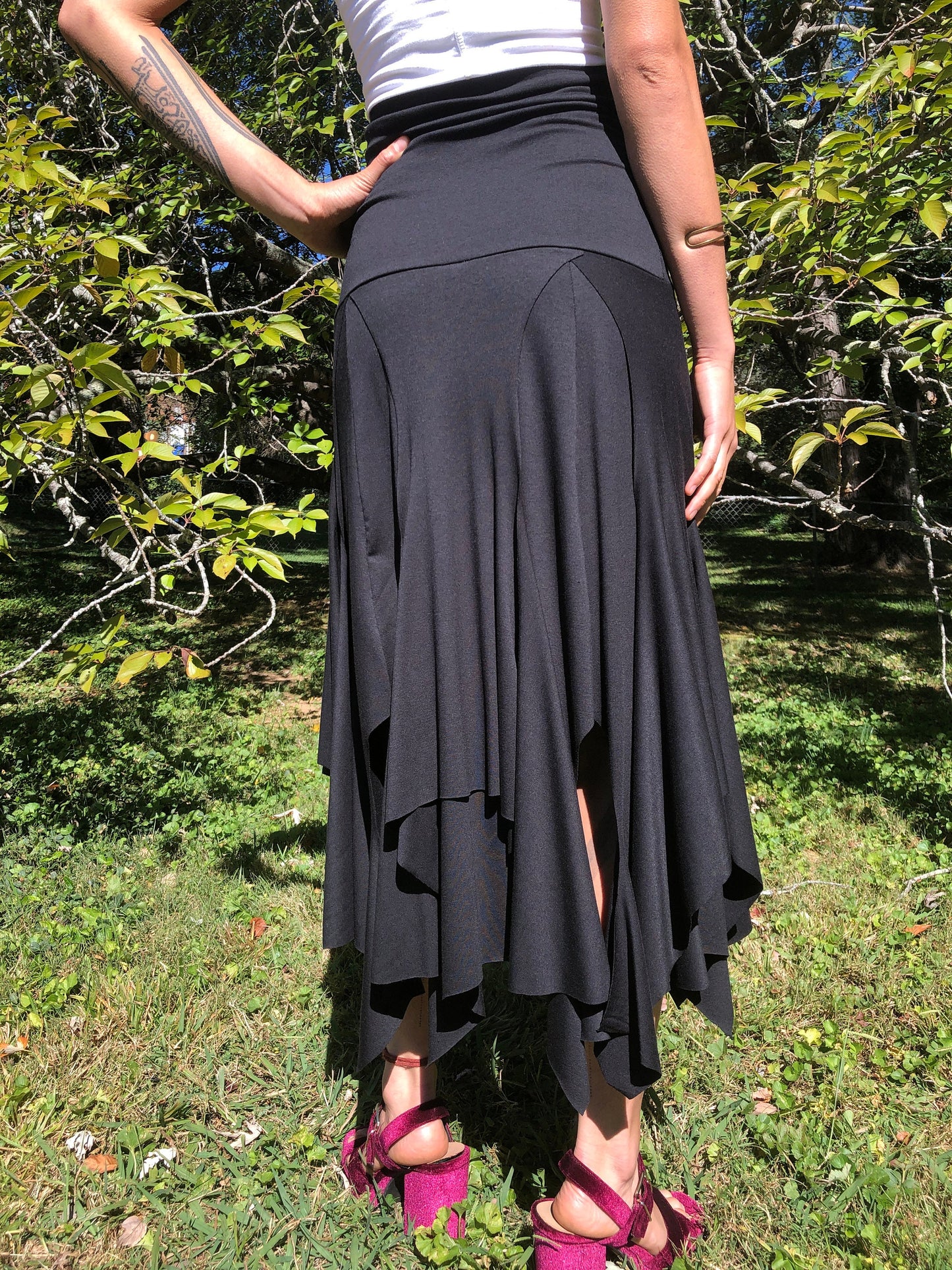Isadora High Waist, Multi Paneled Fairy, Boho Skirt, Soft Stretch Modal Black, Dancewear, Performance, Tattered Pagan Ceremonial, Priestess