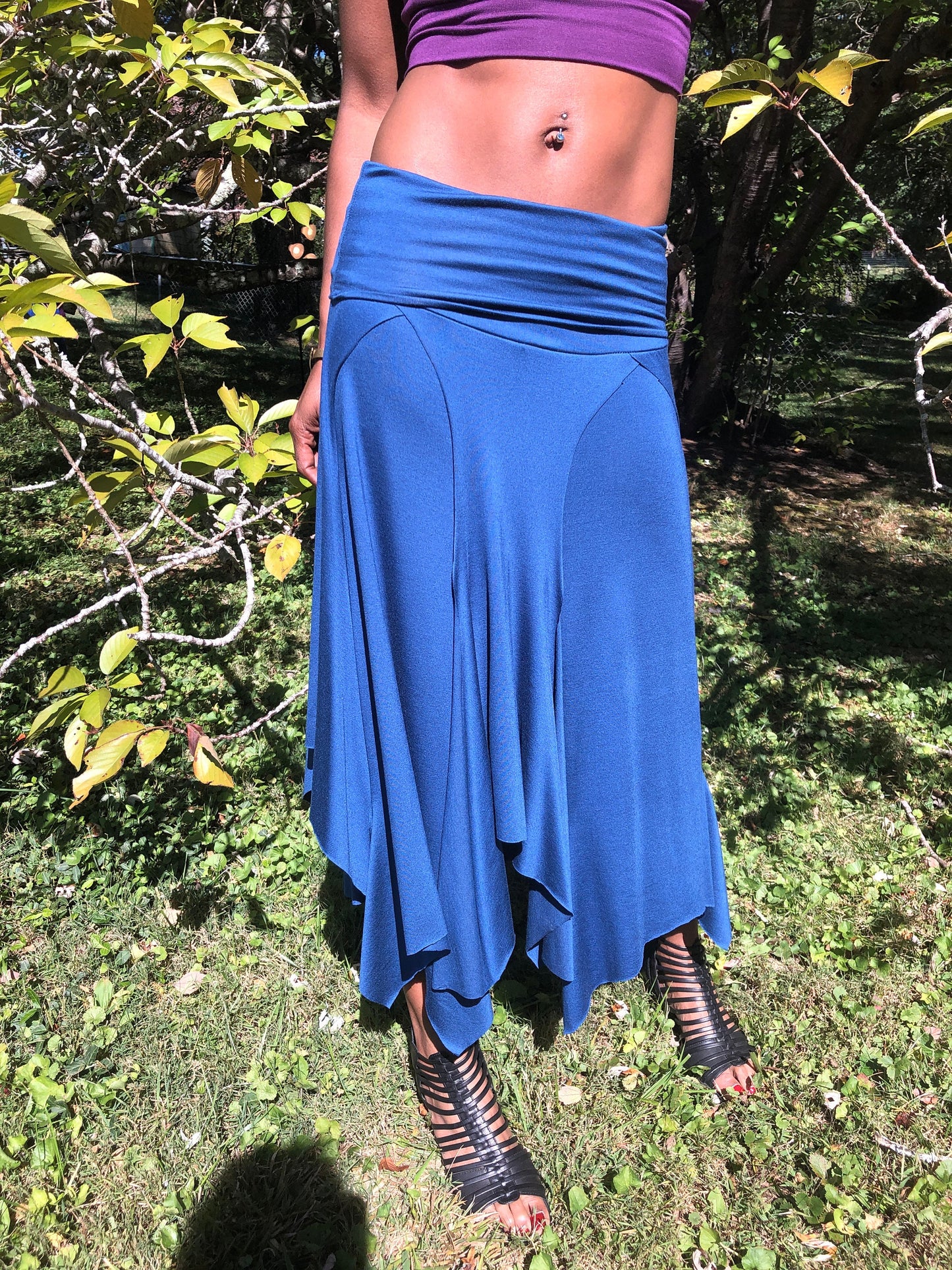 Isadora High Waist, Multi Paneled Fairy, Boho Skirt, Soft Stretch Blue Modal, Dancewear, Performance, Tattered Pagan Ceremonial, Priestess