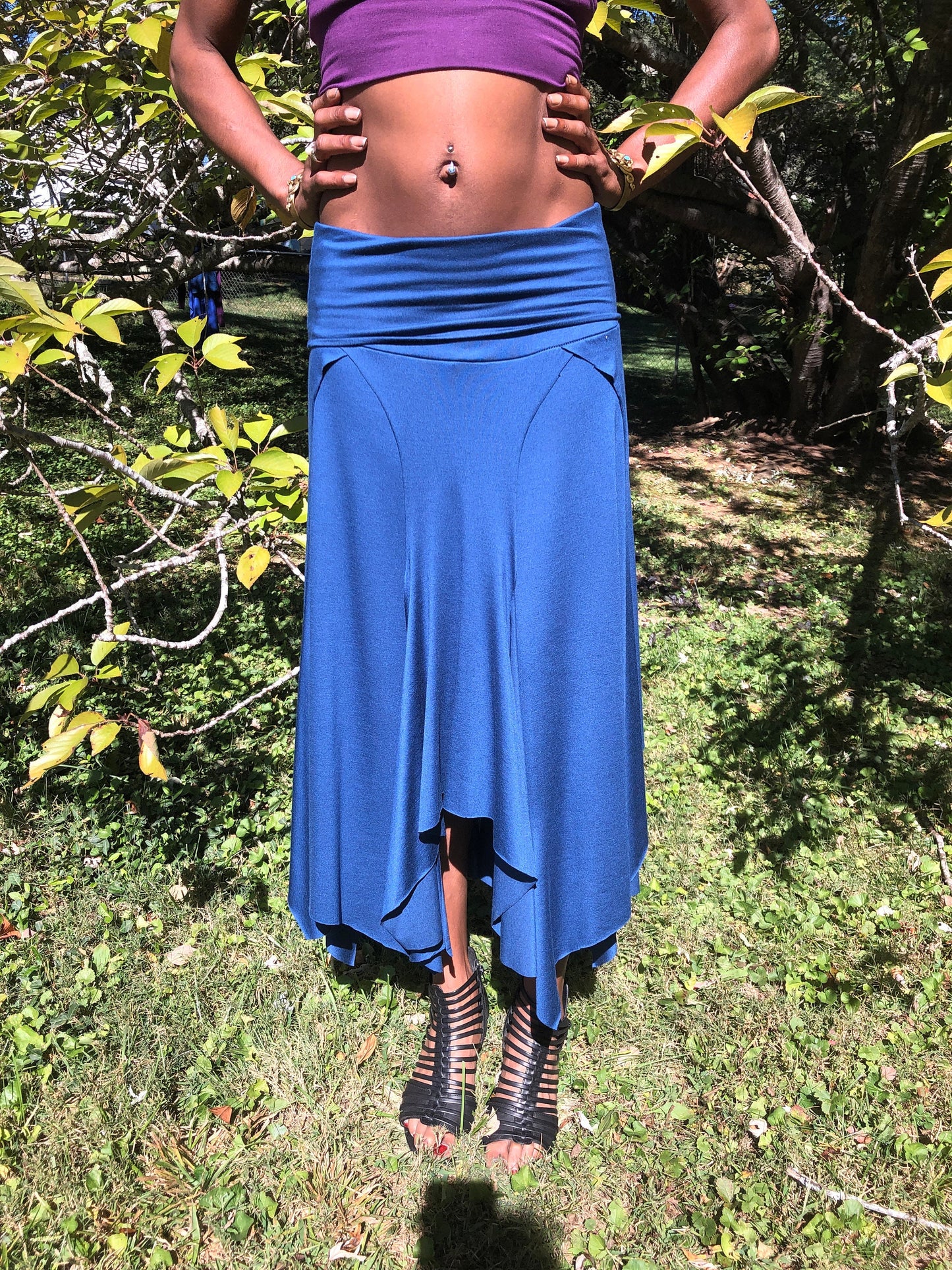 Isadora High Waist, Multi Paneled Fairy, Boho Skirt, Soft Stretch Blue Modal, Dancewear, Performance, Tattered Pagan Ceremonial, Priestess
