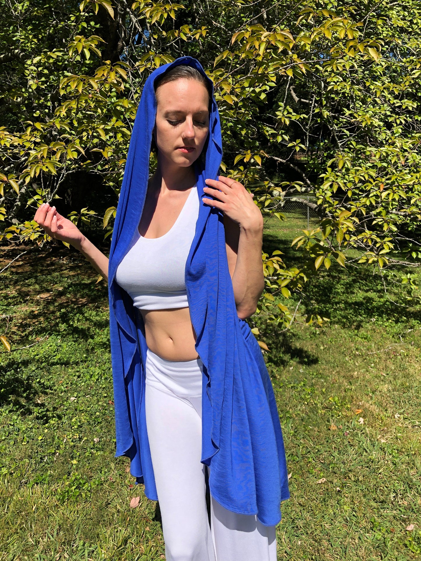 Tantra Halter Cardigan Festival Top, Soft, Fluid, Draping, Cobalt Blue Tencel Fine Knit Fabric, Beach Cover-Up, Dancewear, Cape