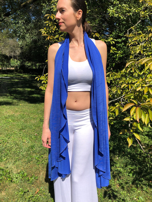 Tantra Halter Cardigan Festival Top,  Soft, Fluid, Draping, Cobalt Blue Tencel Fine Knit Fabric, Beach Cover-Up, Dancewear, Cape