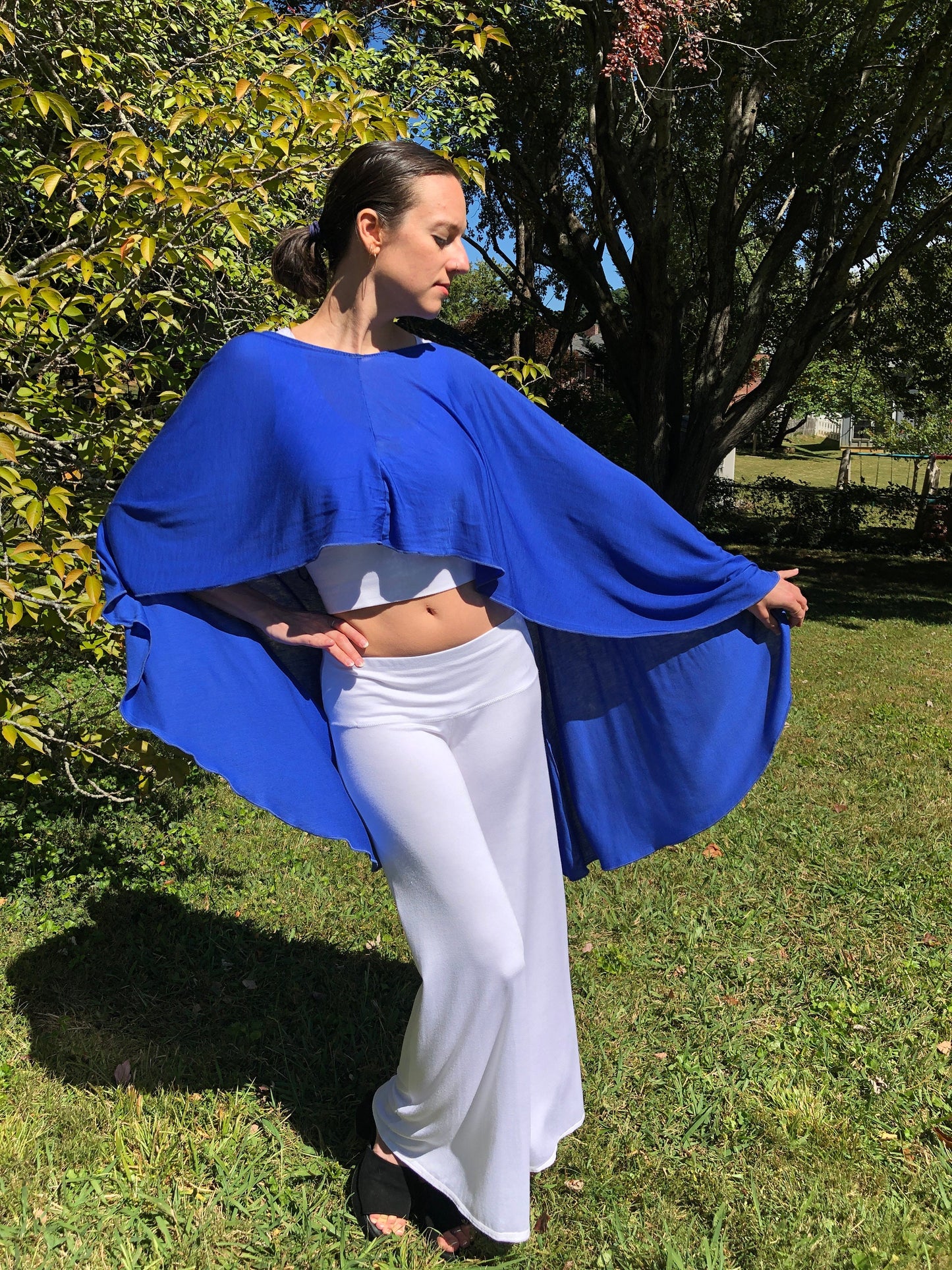 Tantra Halter Cardigan Festival Top, Soft, Fluid, Draping, Cobalt Blue Tencel Fine Knit Fabric, Beach Cover-Up, Dancewear, Cape