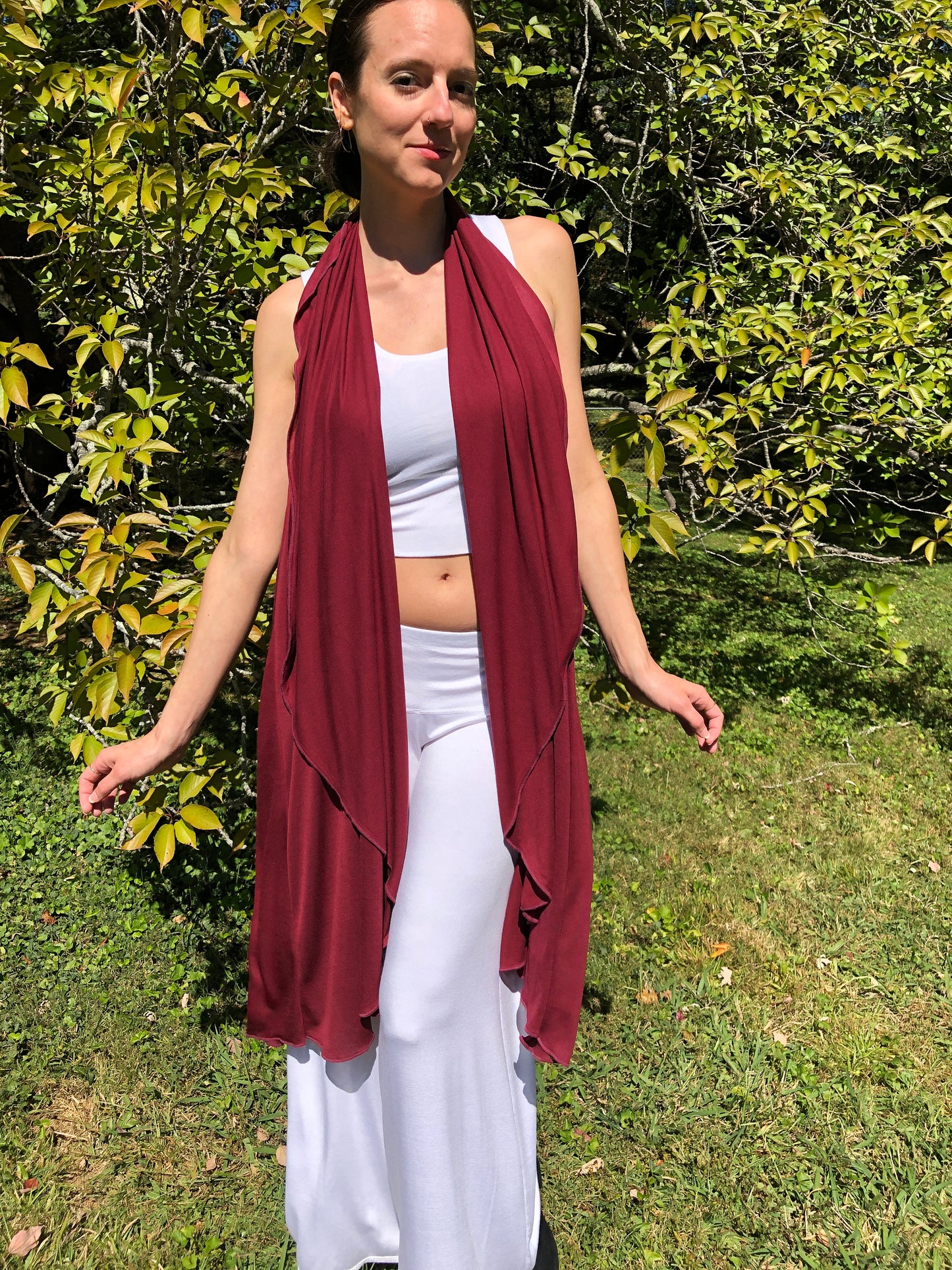 Tantra Halter Cardigan Festival Top/Skirt, Soft, Fluid, Lightweight, Draping, Burgundy Tencel Fine Knit, Beach Cover-Up, Dancewear, Cape
