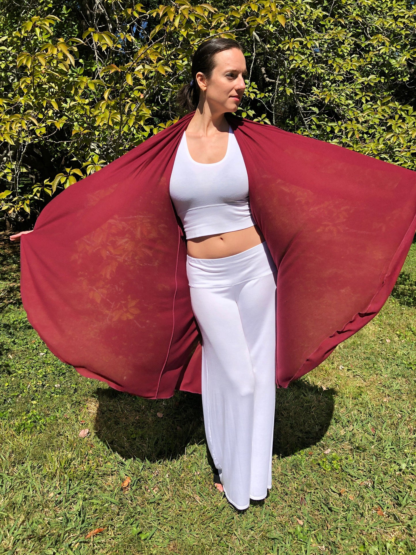 Tantra Halter Cardigan Festival Top/Skirt, Soft, Fluid, Lightweight, Draping, Burgundy Tencel Fine Knit, Beach Cover-Up, Dancewear, Cape