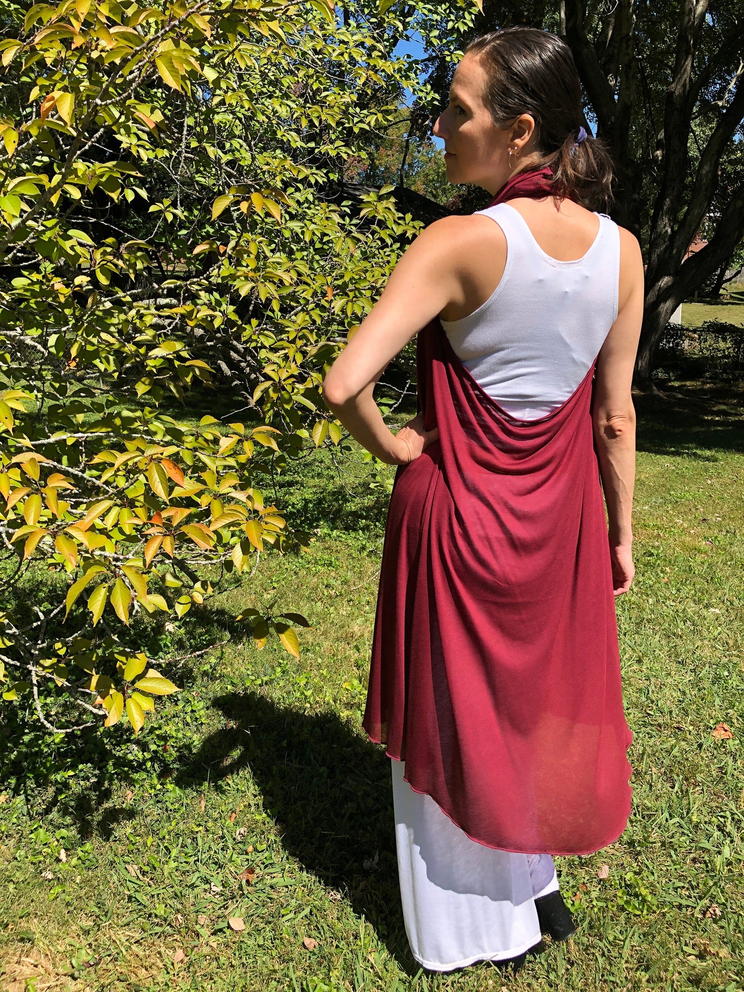 Tantra Halter Cardigan Festival Top/Skirt, Soft, Fluid, Lightweight, Draping, Burgundy Tencel Fine Knit, Beach Cover-Up, Dancewear, Cape