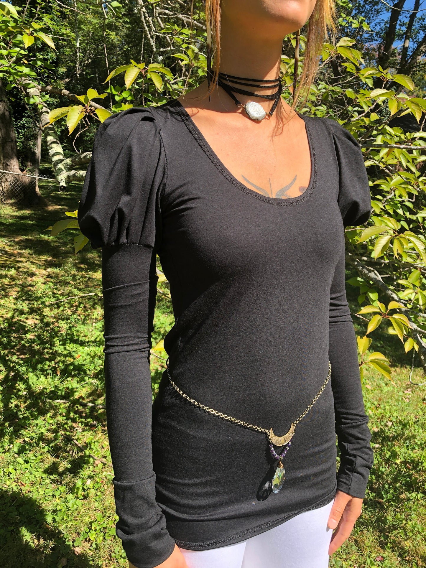 Bridgerton Regency Top, Jane Austen Style, Long Puffed Sleeves, Open Neckline, Relaxed or Close Fit, Soft Stretch Modal, Elven, Other Colors
