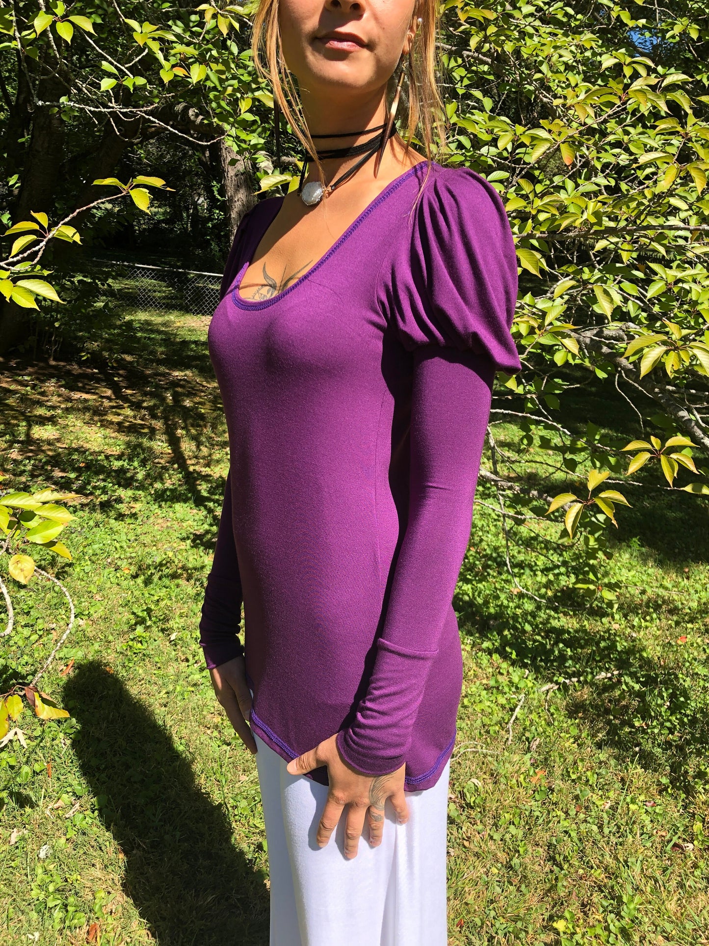 Bridgerton Regency Top, Jane Austen Style, Long Puffed Sleeves, Open Neckline, Relaxed or Close Fit, Soft Stretch Modal, Elven, Other Colors