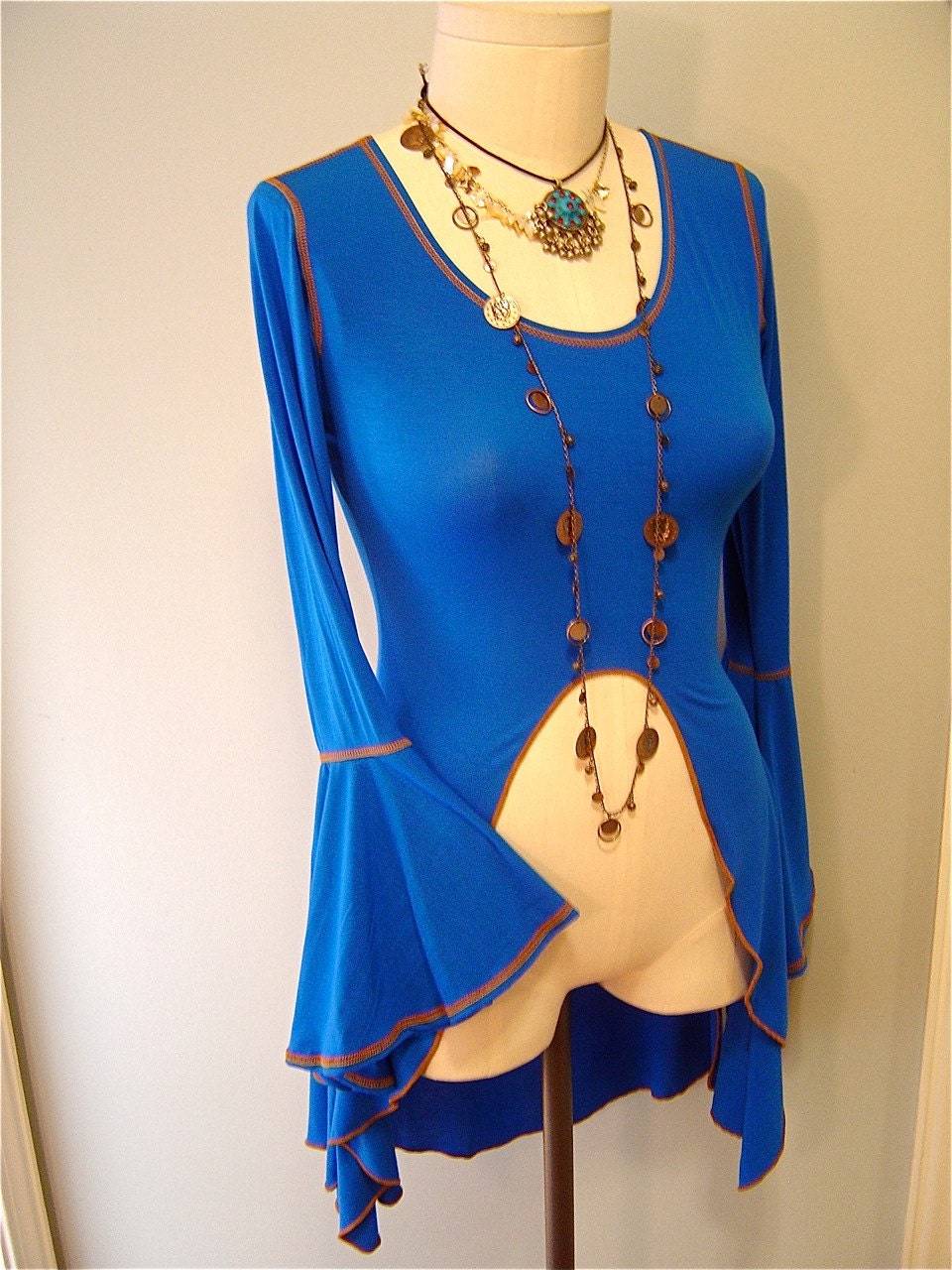 Morgana Long Flared Sleeves Midriff Top, Renaissance, Medieval, Game of Thrones, Elven, Fairy, Priestess Costume, Dance Top, Other Colors
