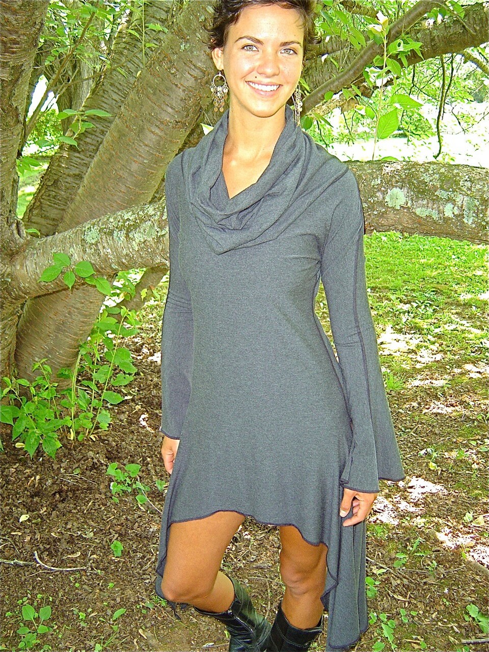 Arwen Cowl Neck Dress, Long Sleeve Hooded Tunic, Renaissance, Medieval Costume, Elven, Other Colors