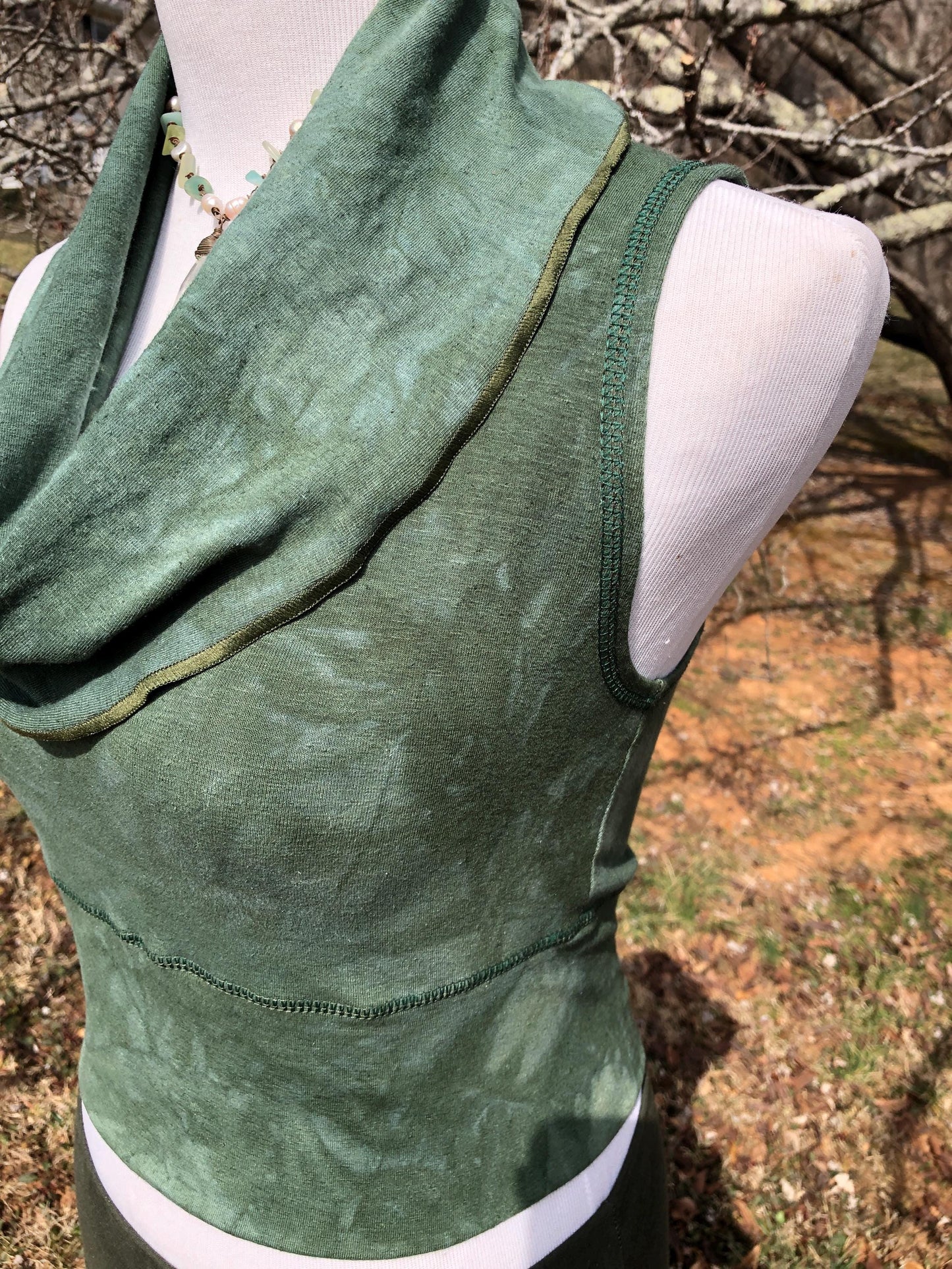 Cowl Neck Hemp Crop Top, Naturally Dyed, Stretch Festival Boho Top, Sleeveless, Racer Back Tank Top, Yoga Top, Forest Green