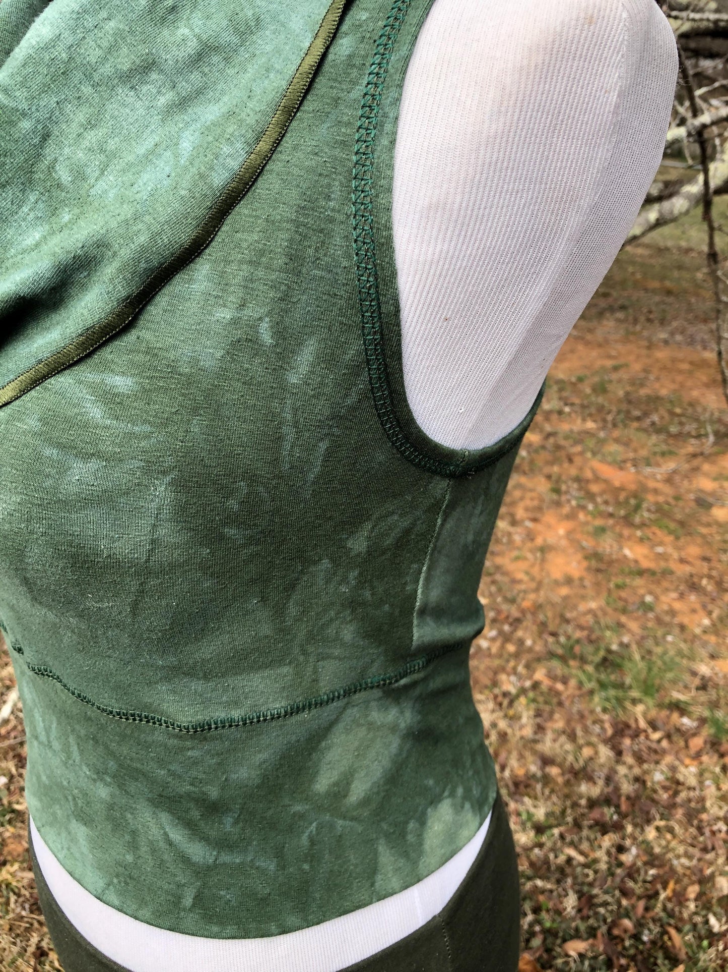 Cowl Neck Hemp Crop Top, Naturally Dyed, Stretch Festival Boho Top, Sleeveless, Racer Back Tank Top, Yoga Top, Forest Green