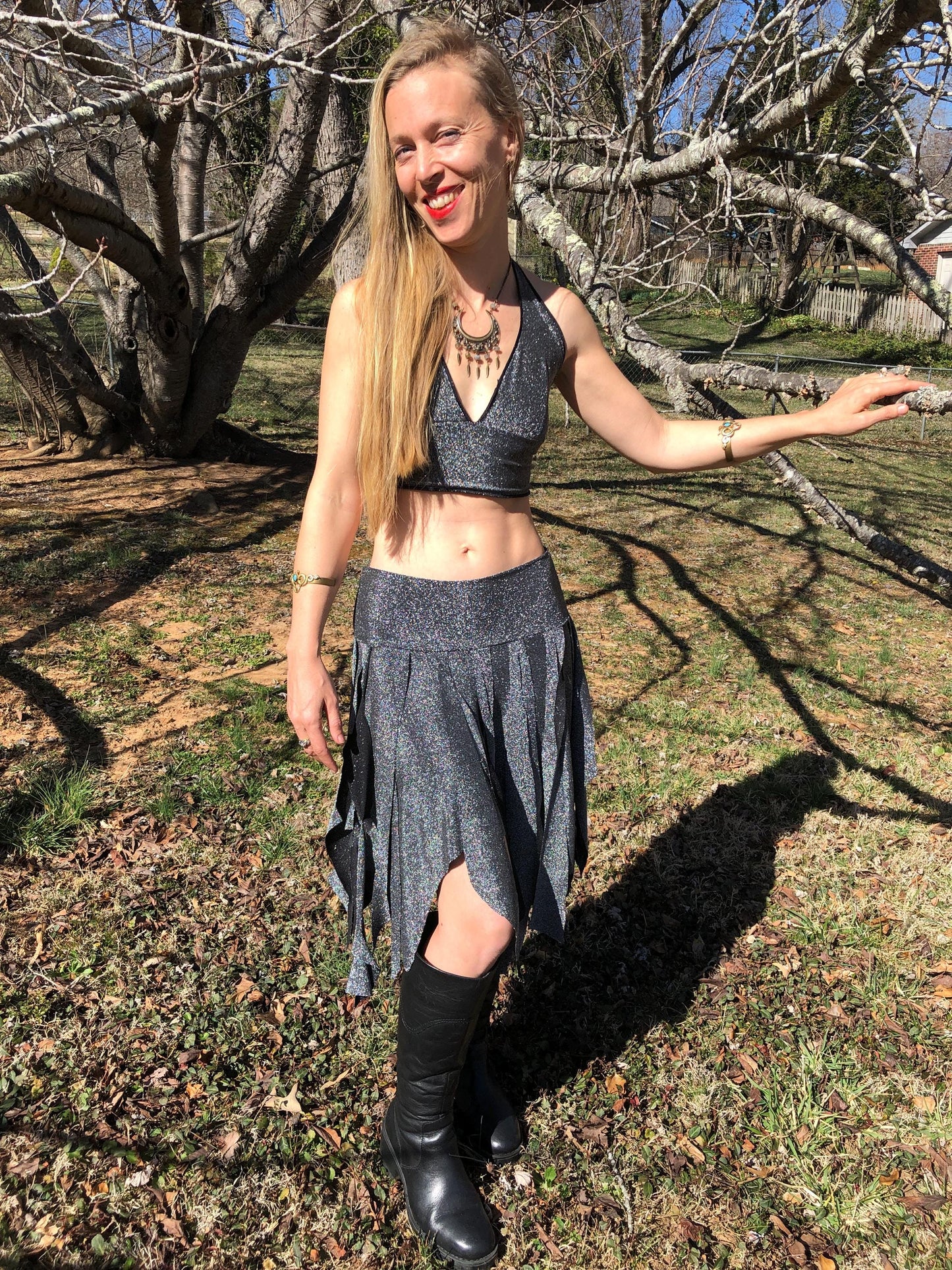 Silver Sparkle Ragamuffin Fairy Skirt, Stretch Lurex Danceskirt, Burning Man, Festival, Tribal Costume, Elven, Cabaret Bellydance, Boho