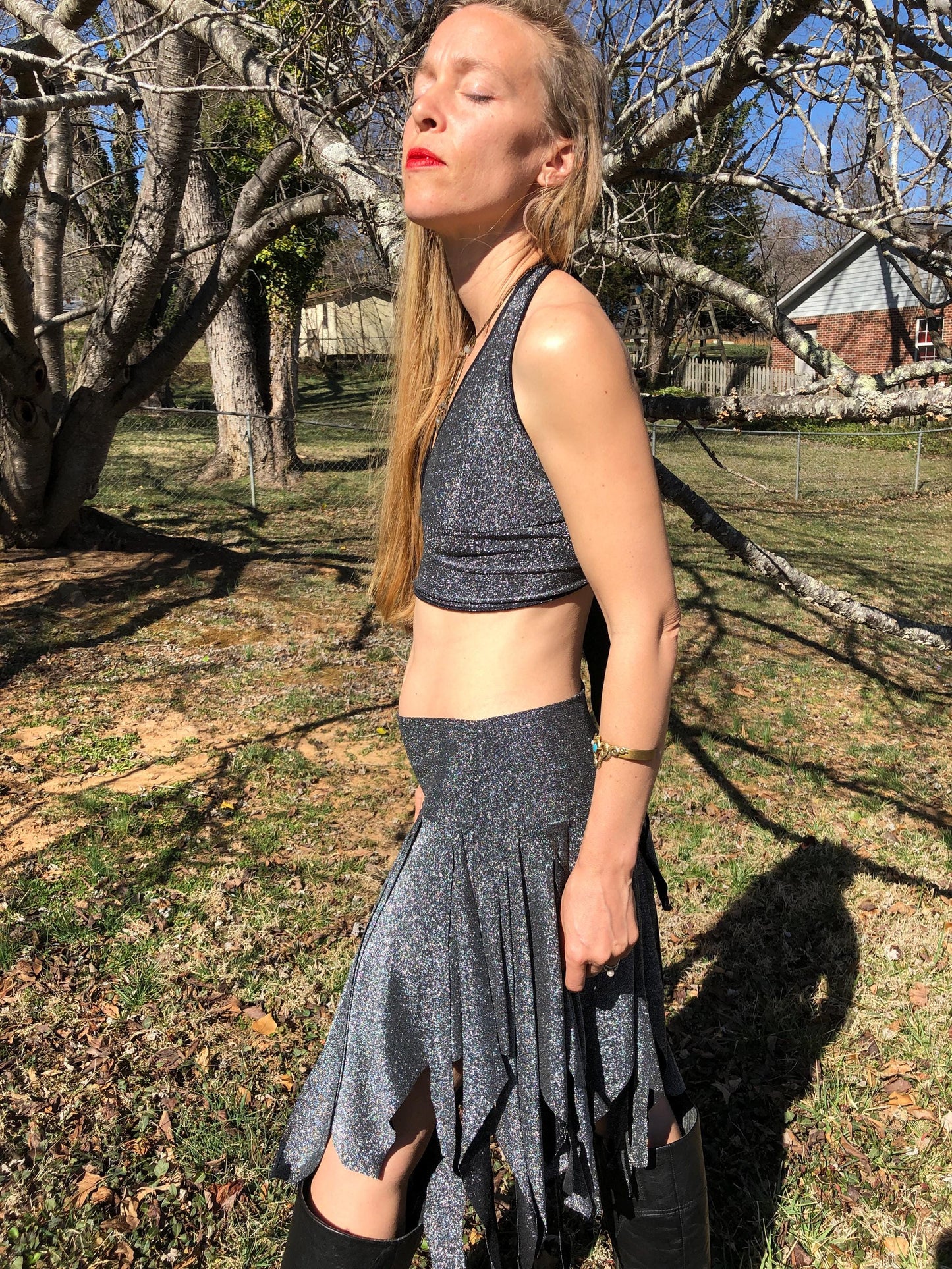 Silver Sparkle Ragamuffin Fairy Skirt, Stretch Lurex Danceskirt, Burning Man, Festival, Tribal Costume, Elven, Cabaret Bellydance, Boho