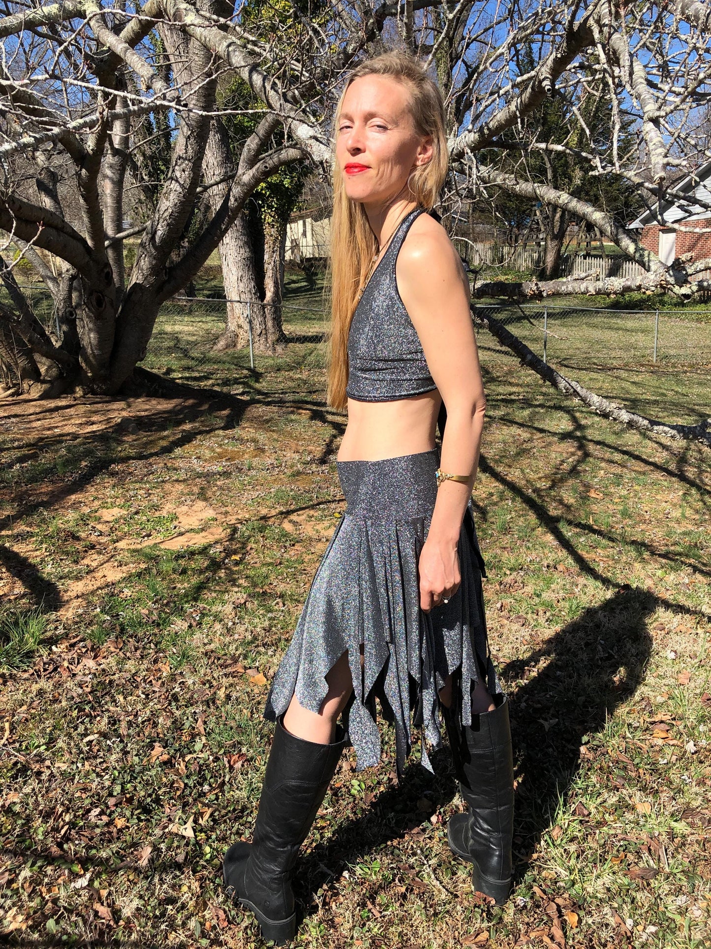 Silver Sparkle Ragamuffin Fairy Skirt, Stretch Lurex Danceskirt, Burning Man, Festival, Tribal Costume, Elven, Cabaret Bellydance, Boho