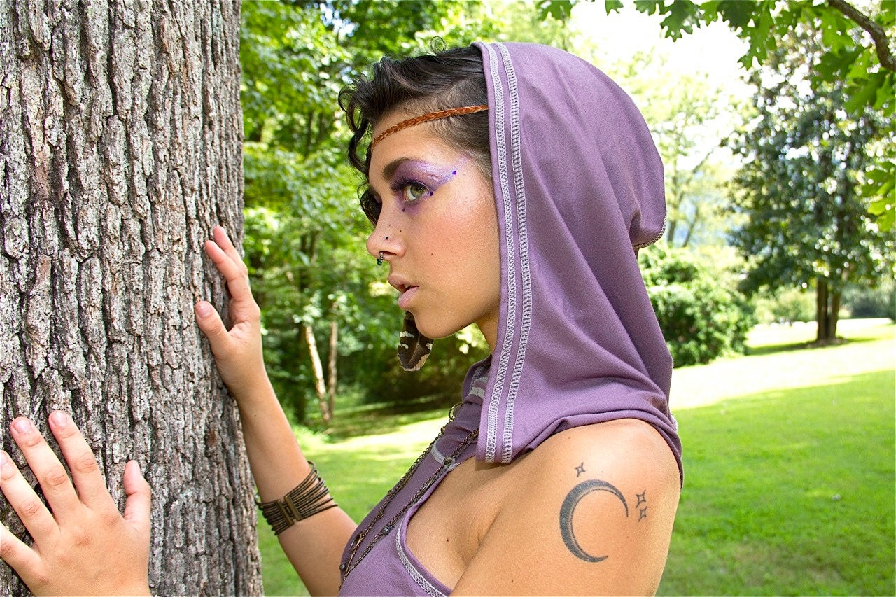Emma Hooded Crop Top, Midriff Racerback Tank Hoodie, Yoga, Athletic, Elven, Fairy, Burning Man, Fesitval Costume, Other Colors