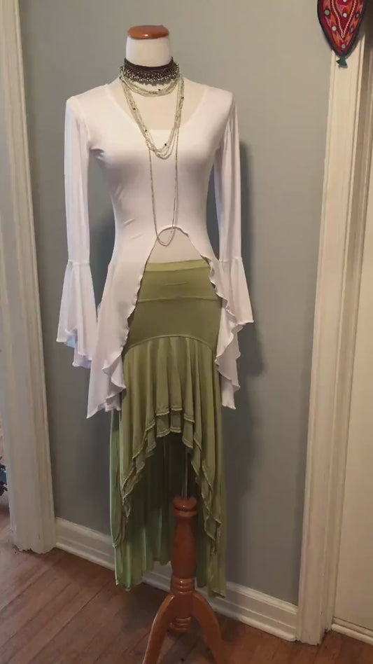 Morgana Long Flared Sleeves Midriff Top, Renaissance, Medieval, Game of Thrones, Elven, Fairy, Priestess Costume, Dance Top, Other Colors