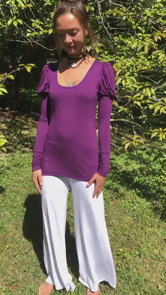 Bridgerton Regency Top, Jane Austen Style, Long Puffed Sleeves, Open Neckline, Relaxed or Close Fit, Soft Stretch Modal, Elven, Other Colors