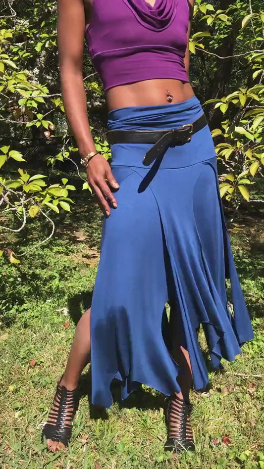 Isadora High Waist, Multi Paneled Fairy, Boho Skirt, Soft Stretch Blue Modal, Dancewear, Performance, Tattered Pagan Ceremonial, Priestess