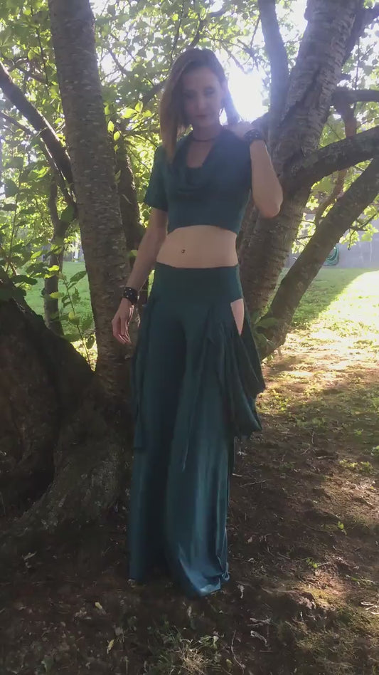Sakura Open Hip Dance Pants, Cut Out, Low Rise, Wide Leg Flare, Bellydance, Salsa, Performance wear, Boho, Gypsy, Fairy, Elven, Burning Man