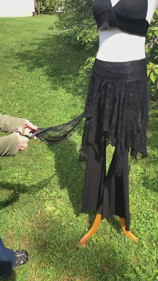 Ragamuffin Tattered Fairy Skirt Top in Stretch Lace, Lingerie Bridal, Boudoir, Fairy Couture, Angel, Dance Costume, Pink Black White Purple