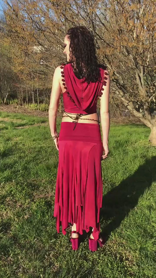 Hand-Dyed Isadora Multi Paneled Fairy, Boho Skirt, SMALL Only,  Stretch Modal In Raspberry, Dancewear, Performance, Ceremonial, Priestess