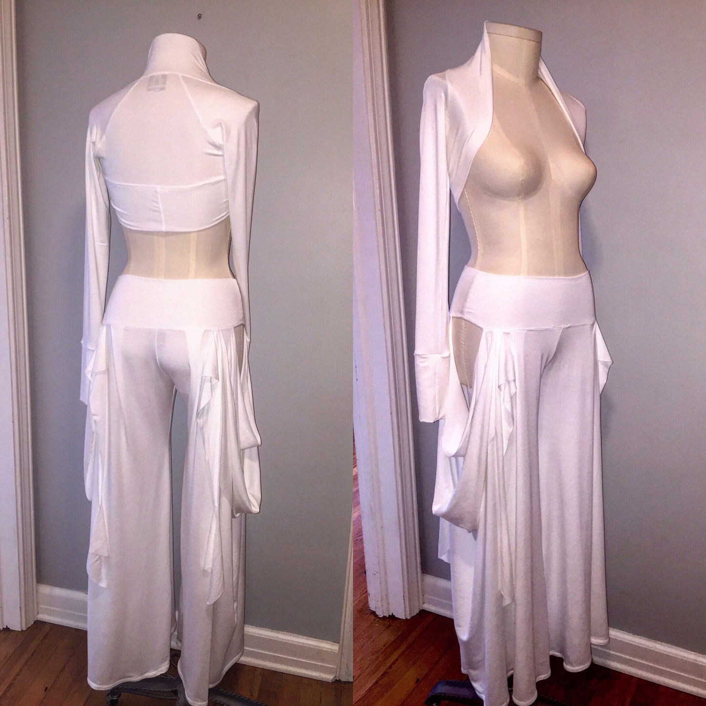 Sakura Open Hip Dance Pants, Cut Out, Low Rise, Wide Leg Flare, Bellydance, Salsa, Performance wear, Boho, Gypsy, Fairy, Elven, Burning Man