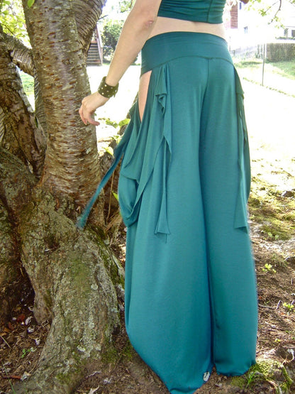 Sakura Open Hip Dance Pants, Cut Out, Low Rise, Wide Leg Flare, Bellydance, Salsa, Performance wear, Boho, Gypsy, Fairy, Elven, Burning Man