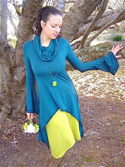 Arwen Cowl Neck Dress, Long Sleeve Hooded Tunic, Renaissance, Medieval Costume, Elven, Other Colors