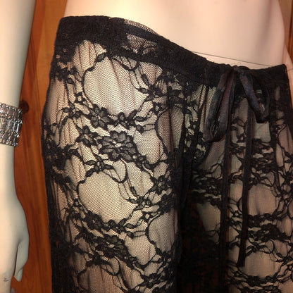 Drawstring Flared Pants in Lace, Bridal, Boudoir Lingerie, Boho, Clubwear, Bellydance, Goddess, Angel/Dominatrix Fairy, Lace Pants, See Thru