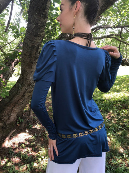 Bridgerton Regency Top, Jane Austen Style, Long Puffed Sleeves, Open Neckline, Relaxed or Close Fit, Soft Stretch Modal, Elven, Other Colors