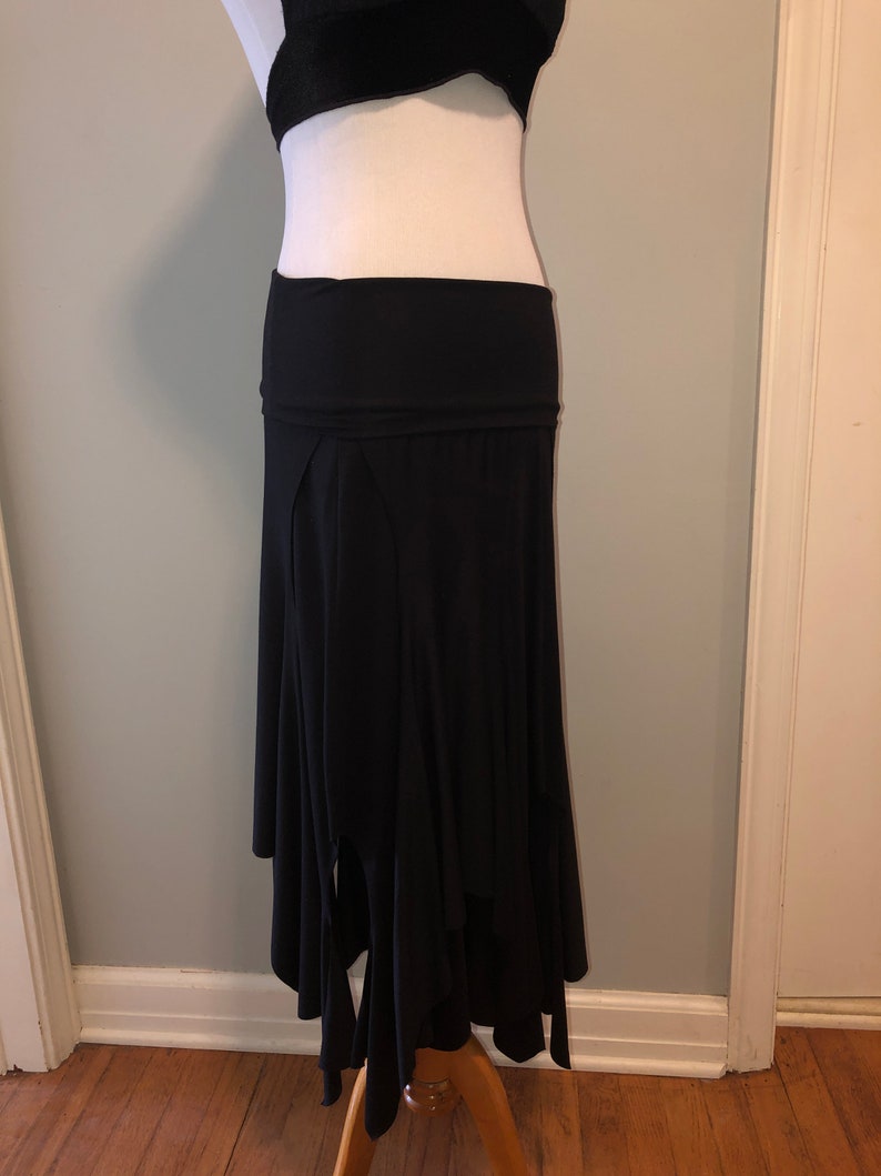 Isadora High Waist, Multi Paneled Fairy, Boho Skirt, Soft Stretch Modal  Black, Dancewear, Performance, Tattered Pagan Ceremonial, Priestess