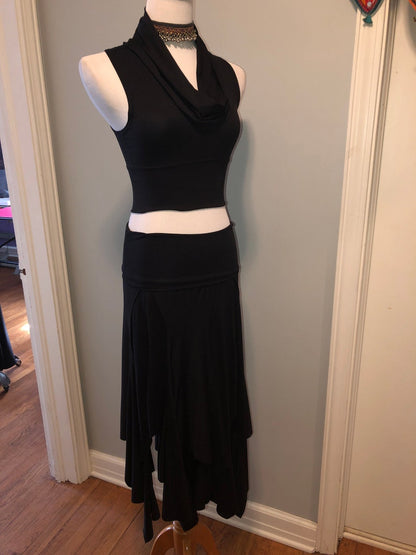 Isadora High Waist, Multi Paneled Fairy, Boho Skirt, Soft Stretch Modal  Black, Dancewear, Performance, Tattered Pagan Ceremonial, Priestess