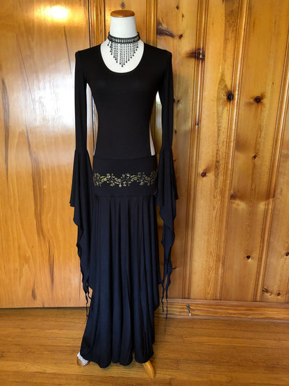 Priestess dress, medieval, ceremonial, perfomance, dancewear, soft stretch modal, hand-printed and diamante hip/waistband, also in black