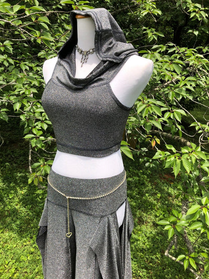 Silver Sparkle Sakura Open Hip Dance Pants, Low Rise, Wide Leg Flare, Bellydance Performance wear, Boho, Fairy, Elven, Burning Man, Harem