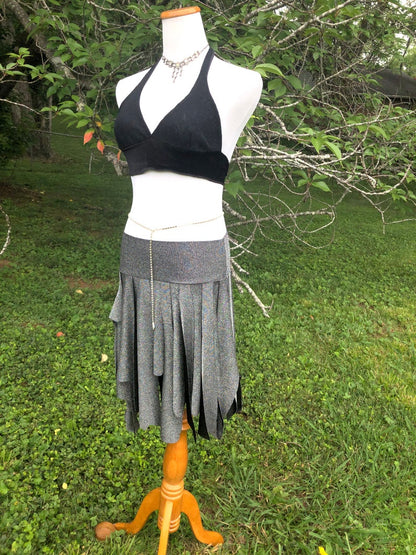 Silver Sparkle Ragamuffin Fairy Skirt, Stretch Lurex Danceskirt, Burning Man, Festival, Tribal Costume, Elven, Cabaret Bellydance, Boho