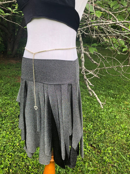 Silver Sparkle Ragamuffin Fairy Skirt, Stretch Lurex Danceskirt, Burning Man, Festival, Tribal Costume, Elven, Cabaret Bellydance, Boho