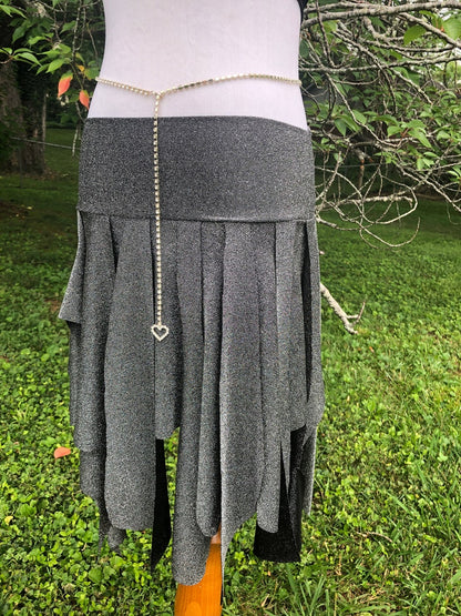 Silver Sparkle Ragamuffin Fairy Skirt, Stretch Lurex Danceskirt, Burning Man, Festival, Tribal Costume, Elven, Cabaret Bellydance, Boho