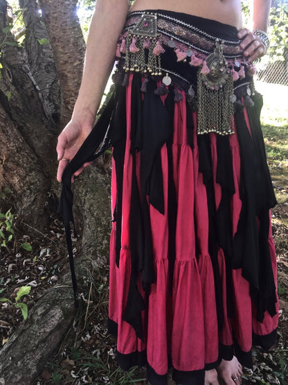 Ragamuffin Bellydance Wrap Skirt Belt, Tattered Tribal Fringe Layering Skirt, Rave, Fairy, Witch Costume, Adjustable, Other Colors