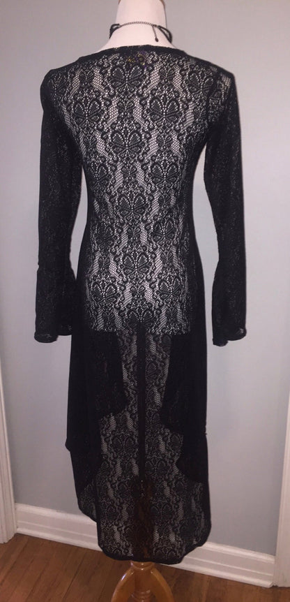 SALE Huntress Duster Jacket, Black Lace, Small ONLY Priestess Robe, High Low Sweater, Scoop Neck Sweater, Lace Cardigan, Maxi Length