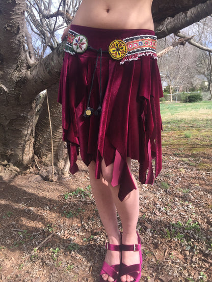Ragamuffin Velvet Danceskirt Fairy Boho Mini, or Top, Cowl Scarf, Black, White, Brown, Red, Bellydance Skirt, Santa Costume