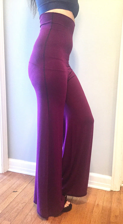 High Waisted Flow Pants - Fold over waistband, Wide Leg,  Festival Dancepants, Boho Hippie 70s, Other Colors