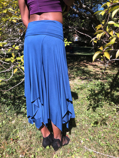 Isadora High Waist, Multi Paneled Fairy, Boho Skirt, Soft Stretch Blue Modal, Dancewear, Performance, Tattered Pagan Ceremonial, Priestess