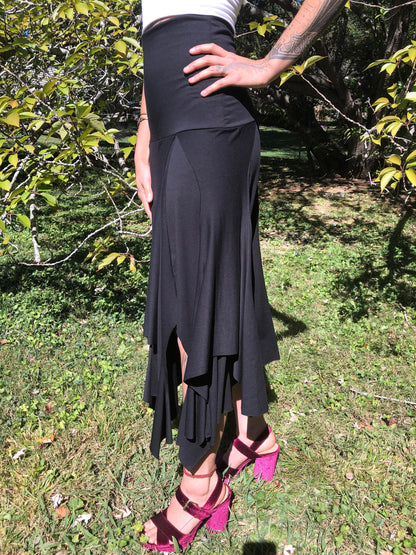 Isadora High Waist, Multi Paneled Fairy, Boho Skirt, Soft Stretch Modal  Black, Dancewear, Performance, Tattered Pagan Ceremonial, Priestess